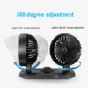 Cooling USB Vehicle Fan Double Headed Car Fan Head Shaking 360 Degree Rotation Mute