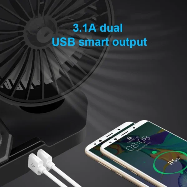 Cooling USB Vehicle Fan Double Headed Car Fan Head Shaking 360 Degree Rotation Mute