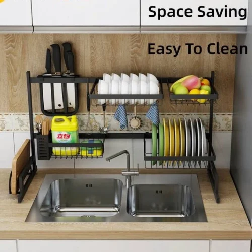 e7723b97b286373ecd5aa5afe179b7c2.webp 65CM 85CM Stainless Steel Kitchen Rack Dish Bowl Drain Drying Shelf Storage Organizer Holder