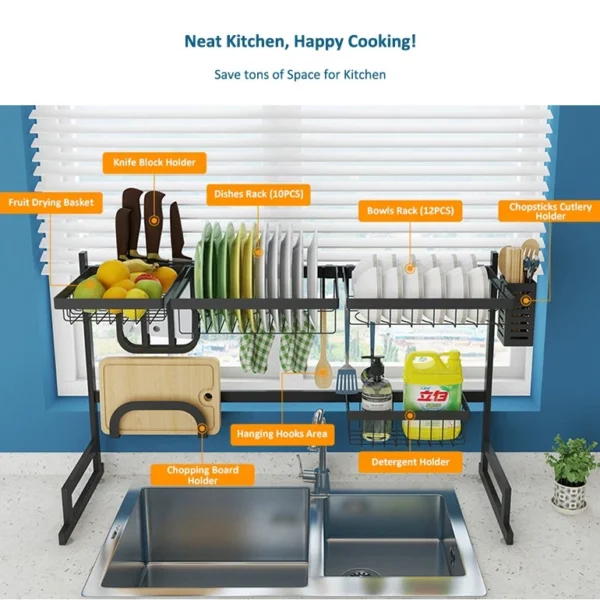 65CM 85CM Stainless Steel Kitchen Rack Dish Bowl Drain Drying Shelf Storage Organizer Holder