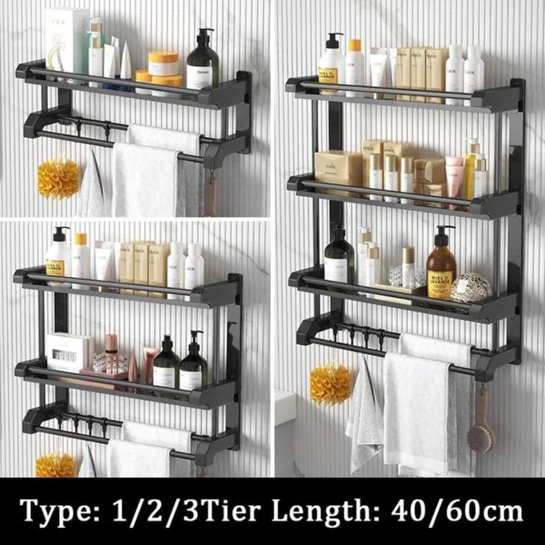 Bathroom Wall Shelf Black 201 Stainless Steel 1 2 3 Tiers Upgrated Glue