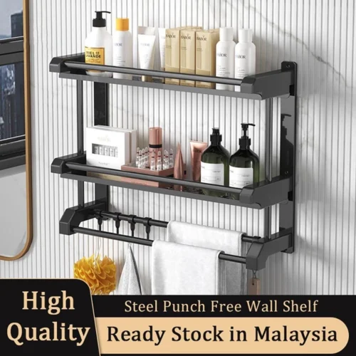 sg-11134201-7rcf6-ltxjlhrwefkr30.webp Bathroom Wall Shelf Black 201 Stainless Steel 1 2 3 Tiers Upgrated Glue