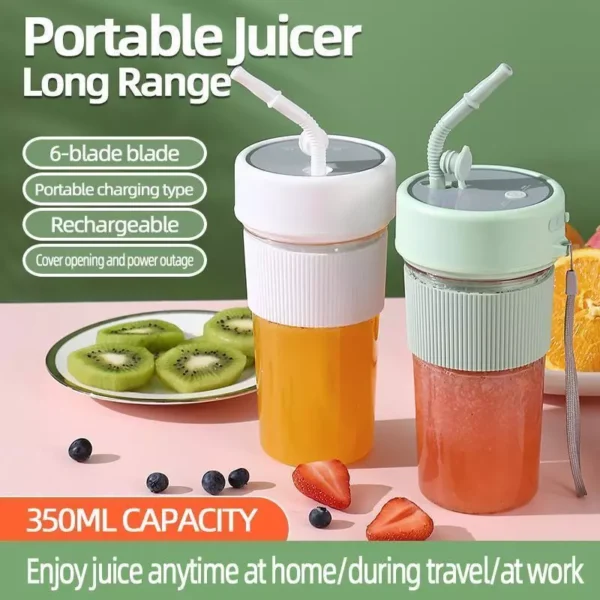 sg-11134201-8262w-mkgjeuto46x32f.webp Electric Fruit Juicer Cup 350ML Portable Wireless Blender Mini Juice Mixer 6 Blades USB Charging With Straw
